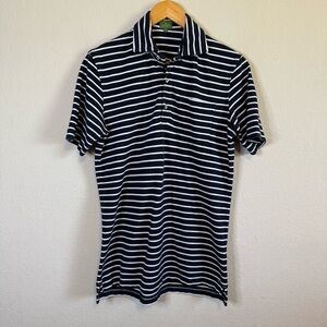 Sid Mashburn Rally Navy Blue White Stripe Pima Cotton Polo Short Sleeve Shirt SM